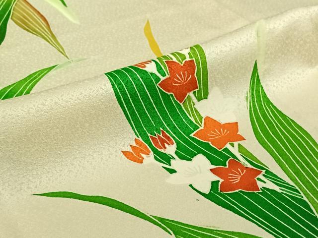 平和屋着物▽訪問着　単衣　草花文　金彩　正絹　逸品　AABI5044jh