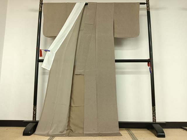 平和屋着物▽江戸小紋　単衣　万筋　浅黄色×枯茶色　ロング丈　正絹　逸品　AABI5050jh