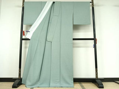 平和屋着物▽上質な色無地　単衣　錆青磁色　正絹　逸品　AABI5052jh