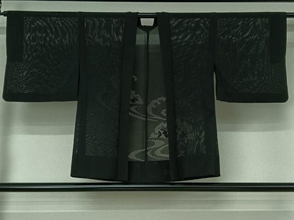 平和屋着物▽羽織　スリーシーズン　春夏秋　塵除け　刺繍　立波雪輪花文　黒地　正絹　逸品　AABI5053jh