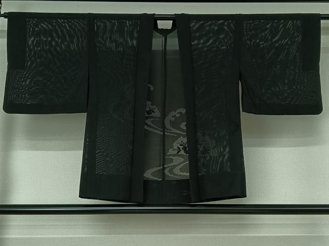 平和屋着物▽羽織　スリーシーズン　春夏秋　塵除け　刺繍　立波雪輪花文　黒地　正絹　逸品　AABI5053jh