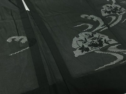 平和屋着物▽羽織　スリーシーズン　春夏秋　塵除け　刺繍　立波雪輪花文　黒地　正絹　逸品　AABI5053jh