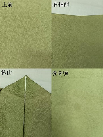 平和屋着物▽上質な色無地　単衣　若葉色　正絹　逸品　AABI5054jh