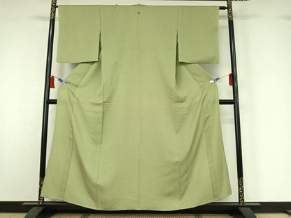 平和屋着物▽上質な色無地　単衣　若葉色　正絹　逸品　AABI5054jh