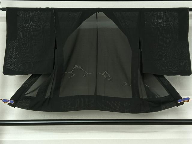 平和屋着物▽羽織　スリーシーズン　春夏秋　塵除け　風景文　黒地　正絹　逸品　AABI5055jh