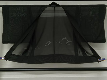 平和屋着物▽羽織　スリーシーズン　春夏秋　塵除け　風景文　黒地　正絹　逸品　AABI5055jh