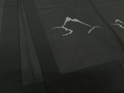 平和屋着物▽羽織　スリーシーズン　春夏秋　塵除け　風景文　黒地　正絹　逸品　AABI5055jh