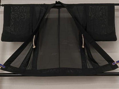 平和屋着物▽羽織　スリーシーズン　春夏秋　塵除け　幾何学文様　黒地　正絹　逸品　AABI5056jh
