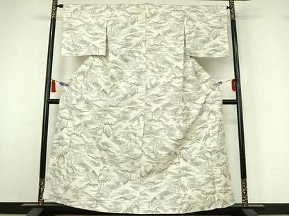 平和屋着物▽上質な紬　単衣　風景文　正絹　逸品　AABI5058jh