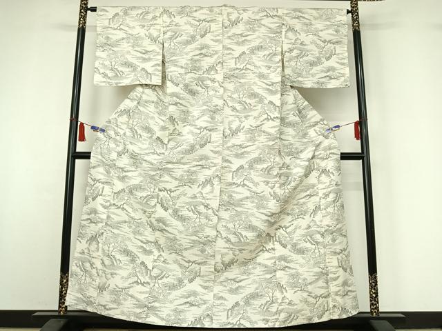 平和屋着物▽上質な紬　単衣　風景文　正絹　逸品　AABI5058jh