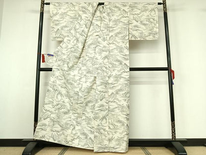 平和屋着物▽上質な紬　単衣　風景文　正絹　逸品　AABI5058jh