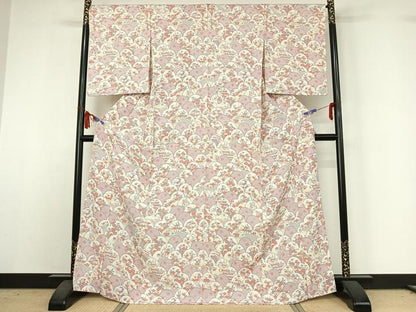 平和屋着物▽上質な小紋　単衣　流水花文　正絹　逸品　AABI5059jh