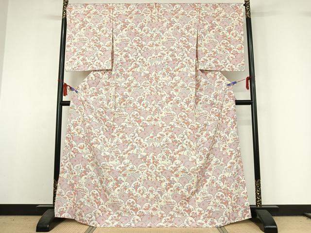 平和屋着物▽上質な小紋　単衣　流水花文　正絹　逸品　AABI5059jh