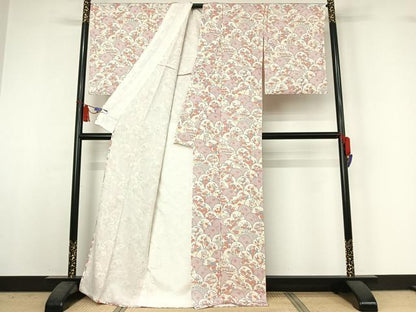 平和屋着物▽上質な小紋　単衣　流水花文　正絹　逸品　AABI5059jh