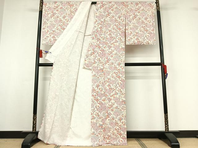 平和屋着物▽上質な小紋　単衣　流水花文　正絹　逸品　AABI5059jh