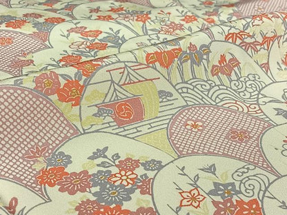 平和屋着物▽上質な小紋　単衣　流水花文　正絹　逸品　AABI5059jh