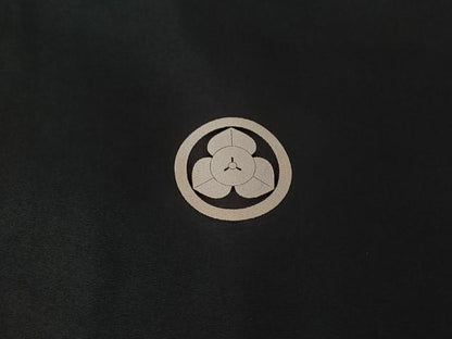 平和屋着物▽男性　黒紋付　単衣　羽織セット　暗黒色　正絹　逸品　AABI5060jh