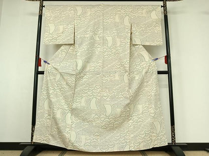 平和屋着物▽上質な紬　単衣　青海波松文　さが美扱い　正絹　逸品　AABI5061jh