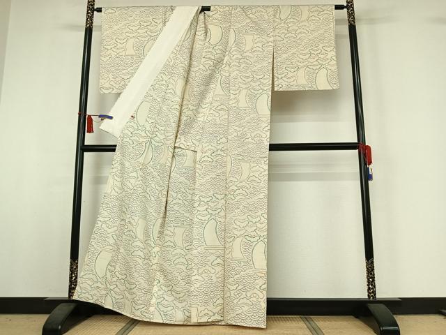 平和屋着物▽上質な紬　単衣　青海波松文　さが美扱い　正絹　逸品　AABI5061jh