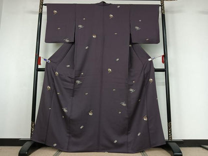 平和屋着物▽上質な小紋　単衣　櫛　簪　金彩　正絹　逸品　AABI5062jh