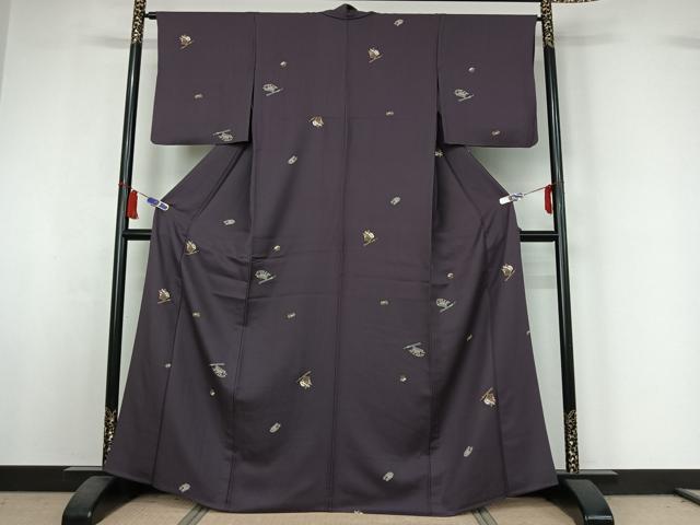 平和屋着物▽上質な小紋　単衣　櫛　簪　金彩　正絹　逸品　AABI5062jh