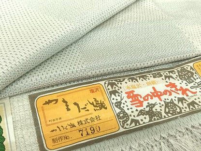 平和屋着物▽本塩沢　単衣　やまだ織　110亀甲　横段文　証紙付き　正絹　逸品　AABI5063jh