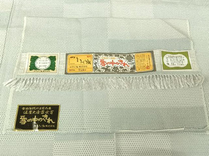 平和屋着物▽本塩沢　単衣　やまだ織　110亀甲　横段文　証紙付き　正絹　逸品　AABI5063jh