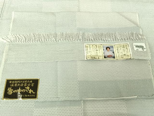 平和屋着物▽本塩沢　単衣　やまだ織　110亀甲　横段文　証紙付き　正絹　逸品　AABI5063jh