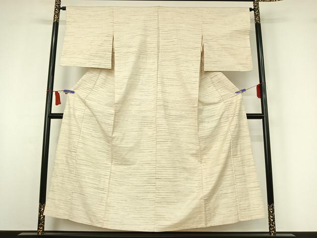 平和屋着物▽上質な紬　単衣　横段文　正絹　逸品　AABI5064jh