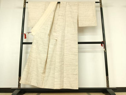 平和屋着物▽上質な紬　単衣　横段文　正絹　逸品　AABI5064jh