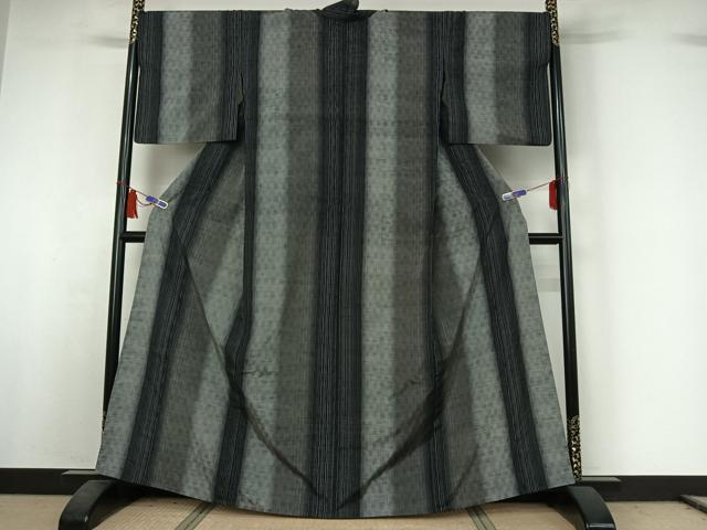 平和屋着物▽上質な紬　単衣　変わり縞　正絹　逸品　AABI5065jh