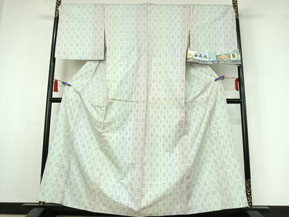 平和屋着物▽伝統工芸士　紫峰　本場大島紬　白大島　単衣　幾何学文様　やまと誂製　証紙付き　正絹　逸品　AABI5066jh