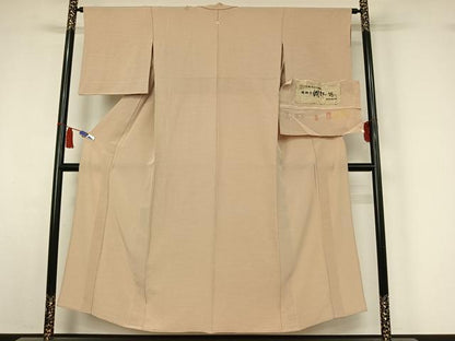 平和屋着物▽上質な色無地　単衣　肌色　反端付き　正絹　逸品　AABI5067jh