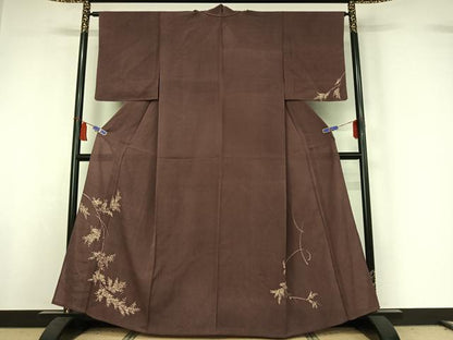 平和屋着物▽訪問着　単衣　ろうけつ染め　枝葉文　正絹　逸品　AABI5068jh