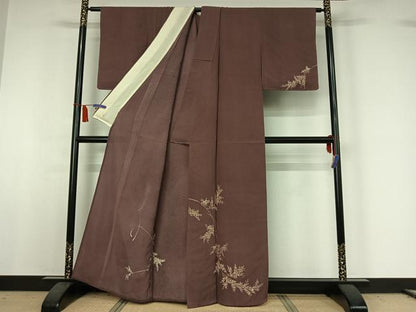 平和屋着物▽訪問着　単衣　ろうけつ染め　枝葉文　正絹　逸品　AABI5068jh