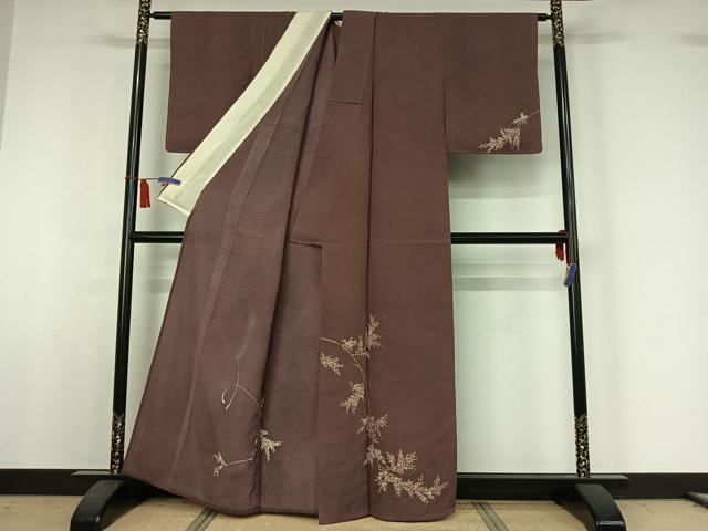 平和屋着物▽訪問着　単衣　ろうけつ染め　枝葉文　正絹　逸品　AABI5068jh