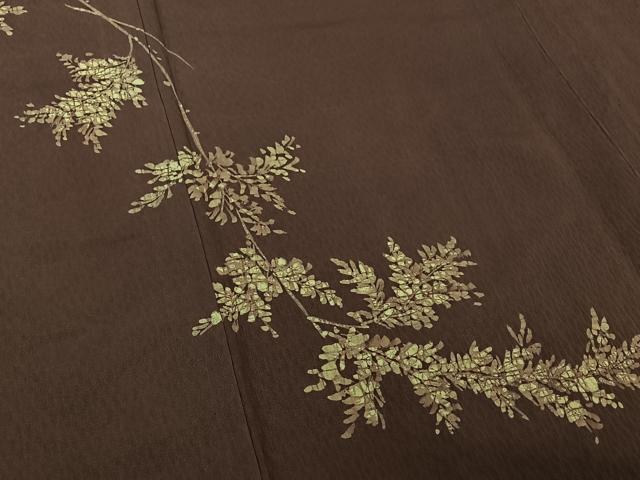 平和屋着物▽訪問着　単衣　ろうけつ染め　枝葉文　正絹　逸品　AABI5068jh