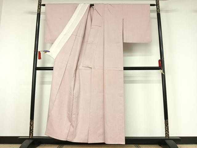 平和屋着物▽本場結城紬　重要無形文化財　単衣　薄桜色　証紙付き　正絹　逸品　AABI5071jh