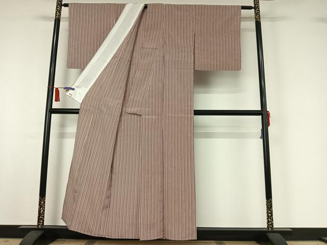 平和屋着物▽上質な紬　単衣　縞　三越扱い　正絹　逸品　AABI5072jh