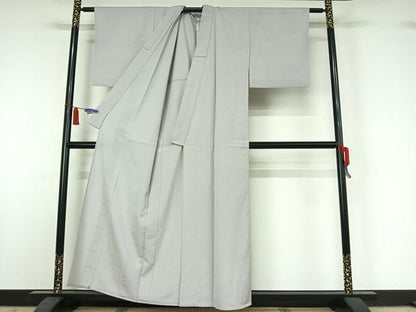 平和屋着物▽本塩沢　単衣　桜鼠色　正絹　逸品　AABI5073jh