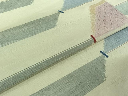 平和屋着物▽上質な紬　単衣　横段文　正絹　逸品　AABI5074jh