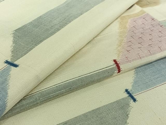平和屋着物▽上質な紬　単衣　横段文　正絹　逸品　AABI5074jh