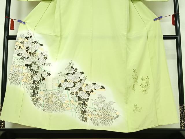 平和屋着物▽訪問着　単衣　手描き　草花文　暈し染め　金彩　正絹　逸品　AABI5076jh