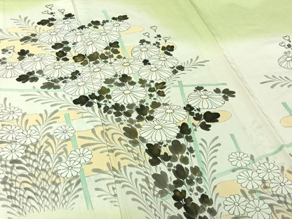 平和屋着物▽訪問着　単衣　手描き　草花文　暈し染め　金彩　正絹　逸品　AABI5076jh