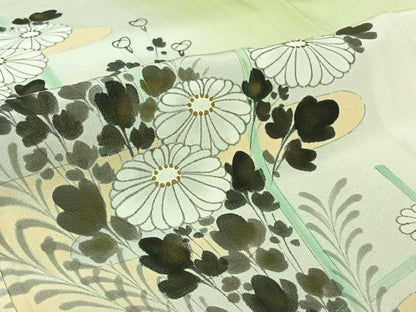 平和屋着物▽訪問着　単衣　手描き　草花文　暈し染め　金彩　正絹　逸品　AABI5076jh