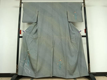平和屋着物▽訪問着　単衣　流水燕子花　暈し染め　金彩　正絹　逸品　AABI5078jh