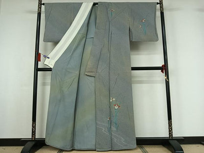 平和屋着物▽訪問着　単衣　流水燕子花　暈し染め　金彩　正絹　逸品　AABI5078jh