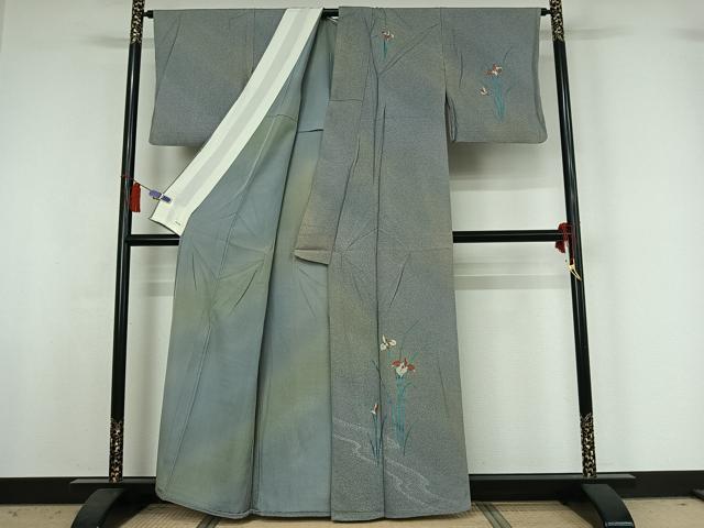 平和屋着物▽訪問着　単衣　流水燕子花　暈し染め　金彩　正絹　逸品　AABI5078jh