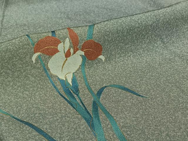 平和屋着物▽訪問着　単衣　流水燕子花　暈し染め　金彩　正絹　逸品　AABI5078jh
