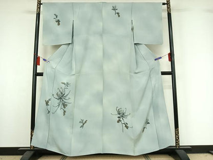 平和屋着物▽訪問着　単衣　手描き　草花文　暈し染め　正絹　逸品　AABI5080jh